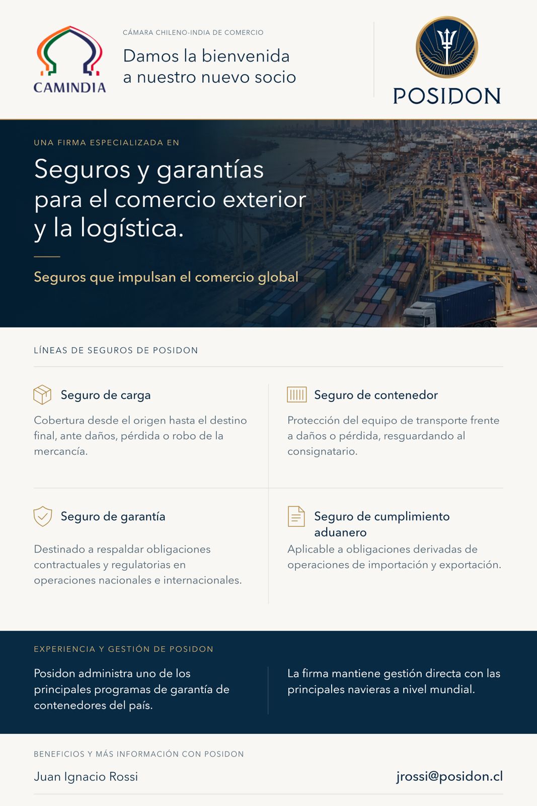La Cámara Chileno-India de Comercio (CAMINDIA) da la bienvenida a Posidon como su nuevo socio estratégico